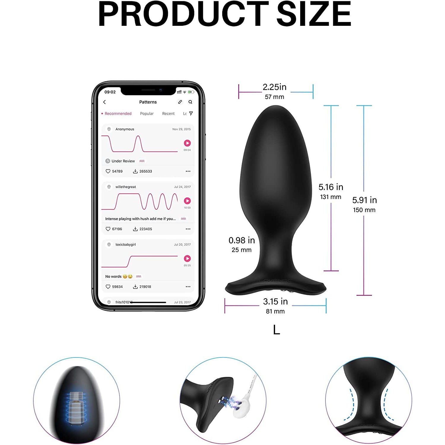 Lovense Hush 2 App-controlled Vibrating Butt Plug - 2.25 Inch - Thorn & Feather Sex Toy Canada