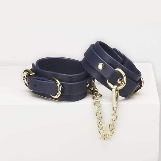 Luxury Navy Leather Handcuff - Thorn & Feather Sex Toy Canada