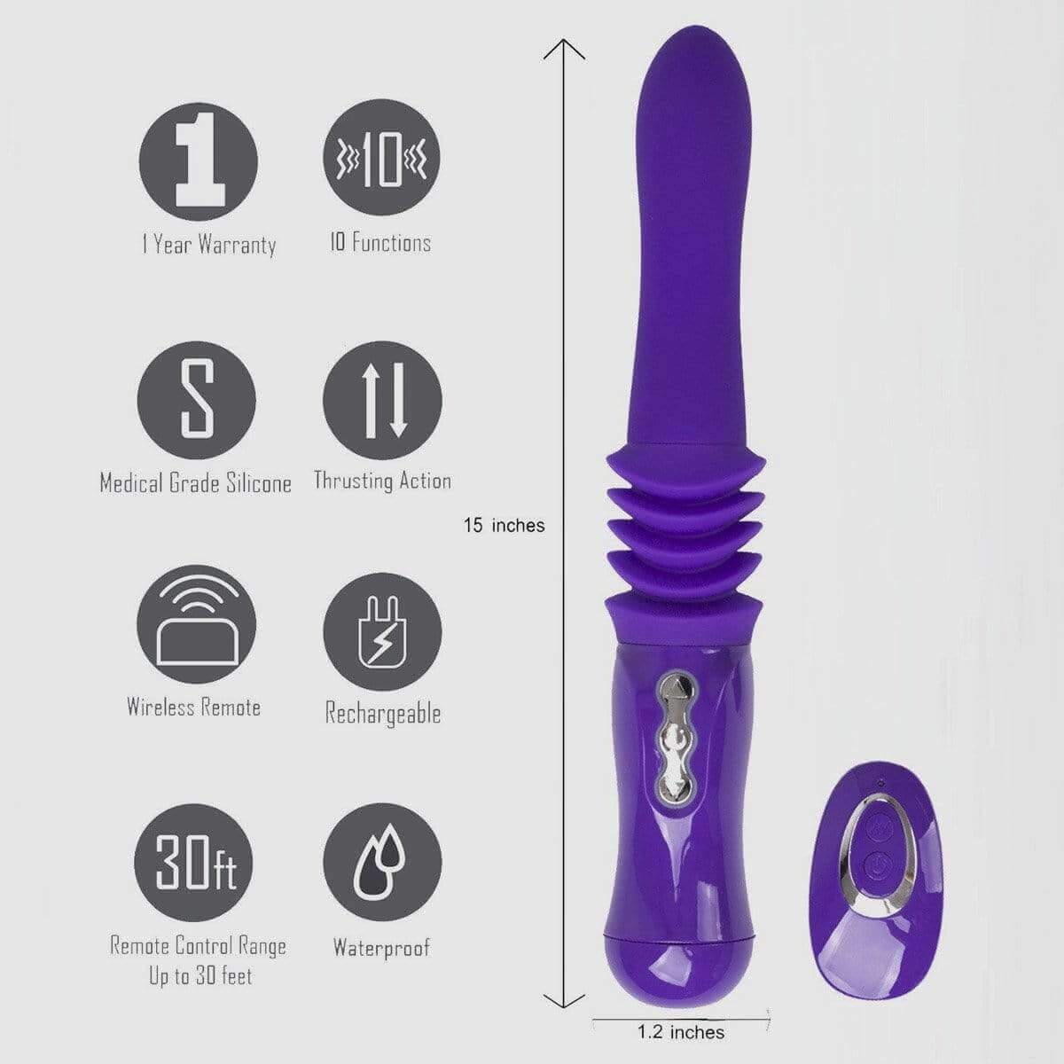 MONROE USB Rechargable Silicone Thrusting Portable Love Machine - Purple - Thorn & Feather Sex Toy Canada