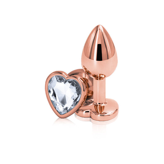 Rear Assets Rose Gold Heart Plug - Small, Clear - Thorn & Feather Sex Toy Canada