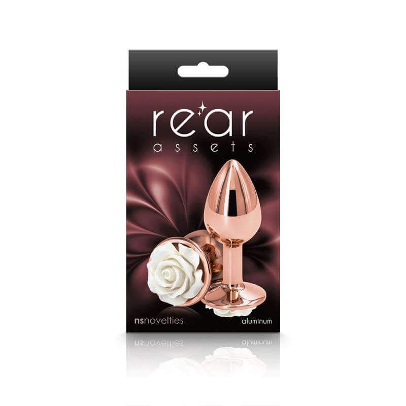 Rear Assets Rose Butt Plug - Small, White - Thorn & Feather Sex Toy Canada