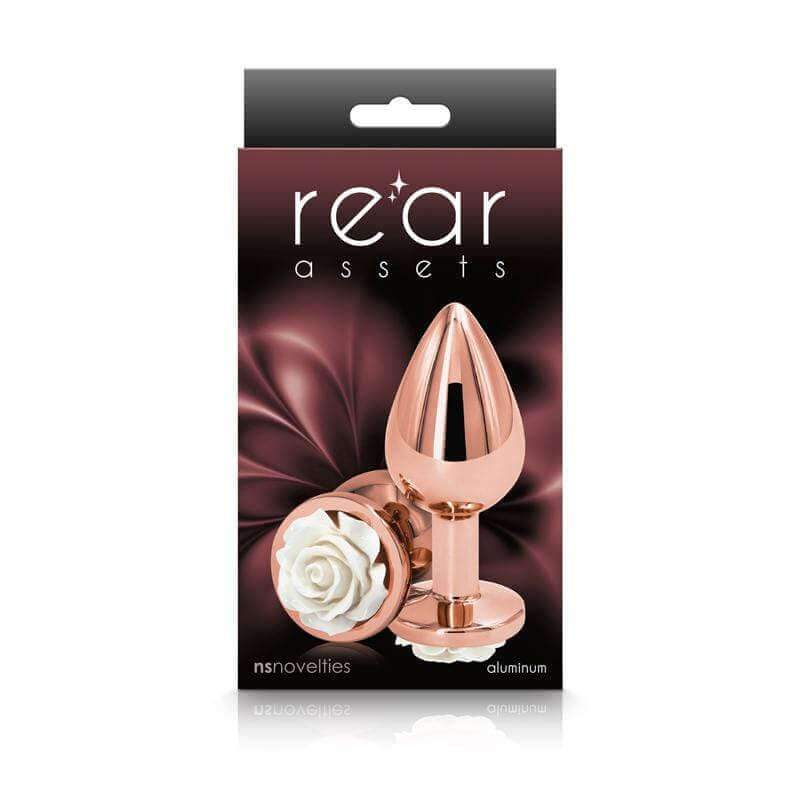 Rear Assets Rose Butt Plug - Medium, White - Thorn & Feather Sex Toy Canada