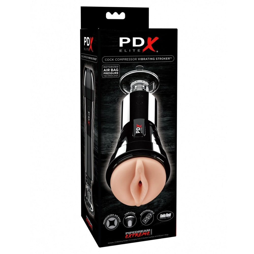 PDX Elite Cock Compressor Vibrating Stroker - Light/Black - Thorn & Feather Sex Toy Canada