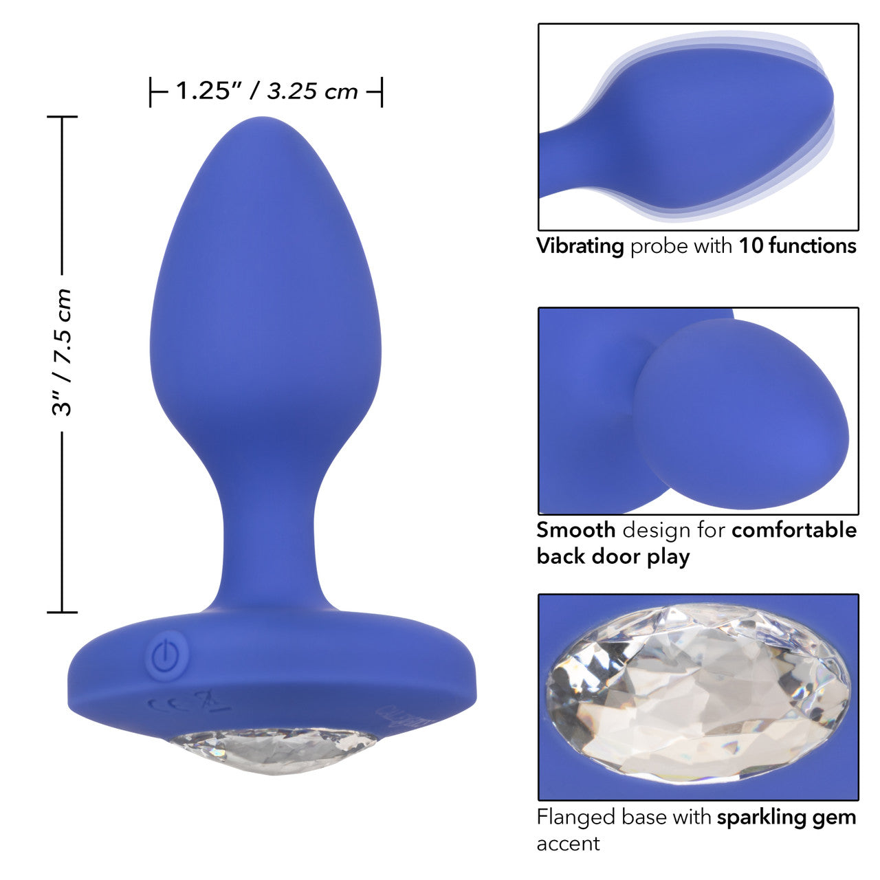 Cheeky Gems 中型充電式振動プローブ - ブルー