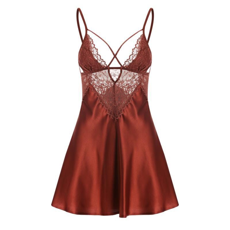 V Neck Satin Lace Slip Nightwear - Red, L - Thorn & Feather Sex Toy Canada