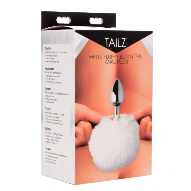 White Fluffy Bunny Tail Anal Plug - Thorn & Feather Sex Toy Canada