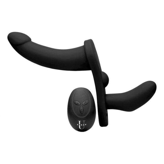 Double Take 10X Double Penetration Vibrating Strap-on Harness - Black - Thorn & Feather Sex Toy Canada