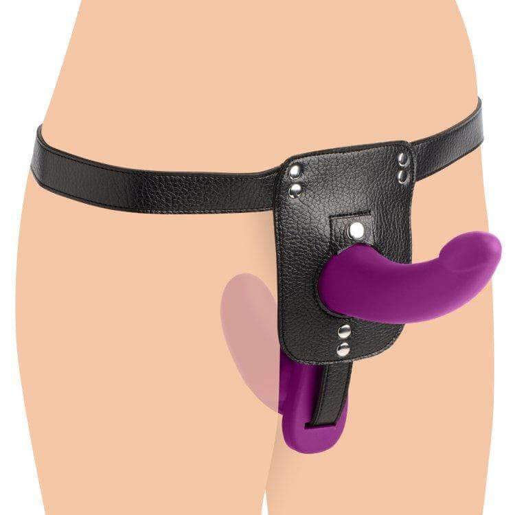 Double Take 10X Double Penetration Vibrating Strap-on Harness - Purple - Thorn & Feather Sex Toy Canada