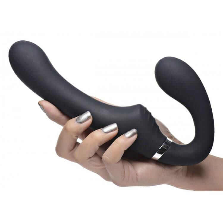 10X Mighty Rider Vibrating Strapless Strap-on - Black - Thorn & Feather Sex Toy Canada