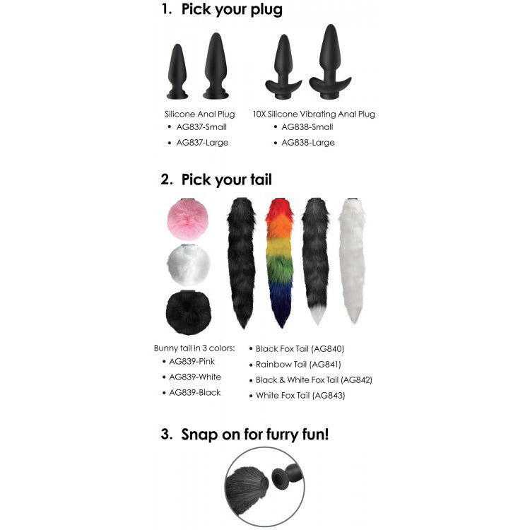 Snap-On Silicone Anal Plug & 3 Interchangeable Tails - Thorn & Feather Sex Toy Canada