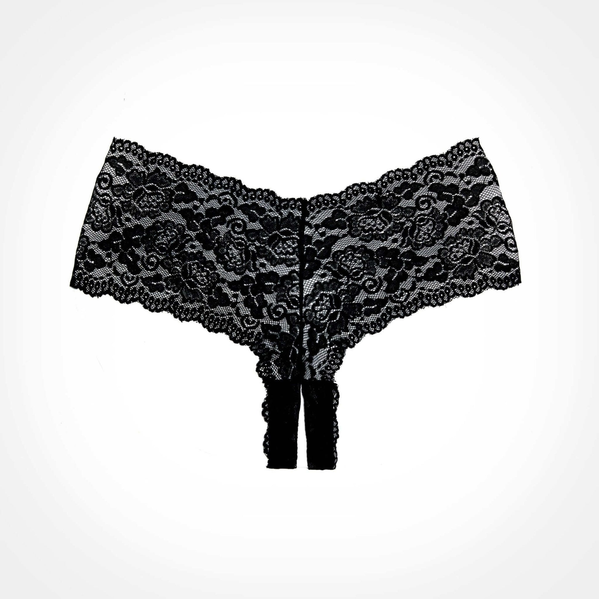 Candy Apple Crotchless Lace Booty Shorts/ Panties - Black - Thorn & Feather Sex Toy Canada