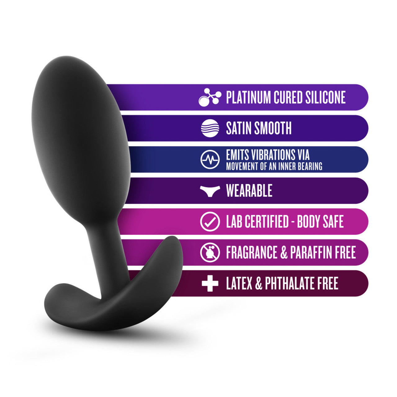 Silicone Vibra Slim Plug - Medium, Black - Thorn & Feather Sex Toy Canada