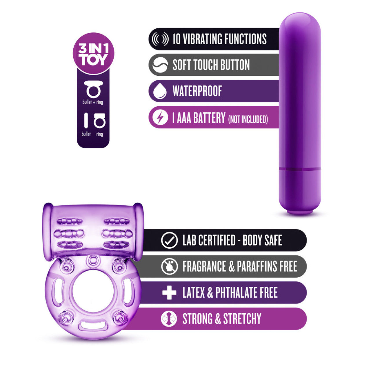 Couples Play Vibrating Cock Ring - Purple - Thorn & Feather Sex Toy Canada