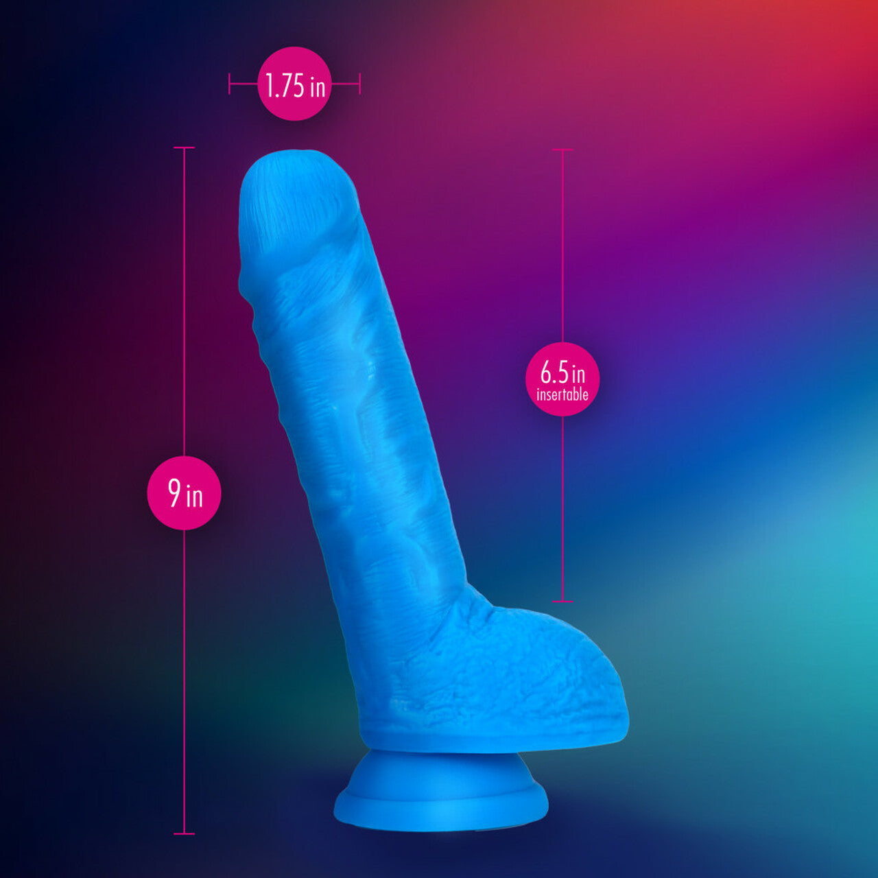 Neo Elite 9 Inch Silicone Dual Density Cock with Balls - Neon Blue - Thorn & Feather Sex Toy Canada