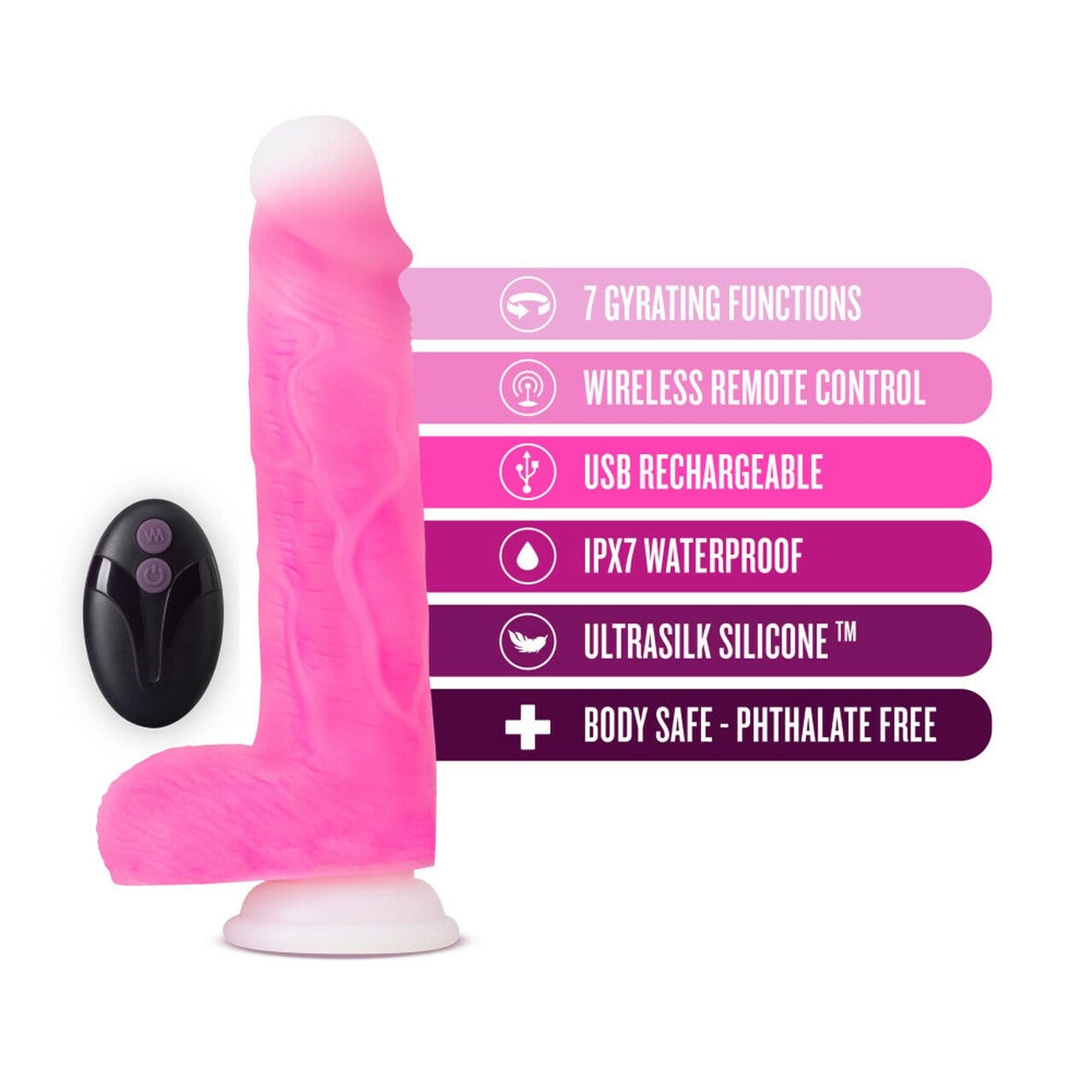 Neo Elite Encore 8 Inch Gyrating Dildo - Pink - Thorn & Feather Sex Toy Canada