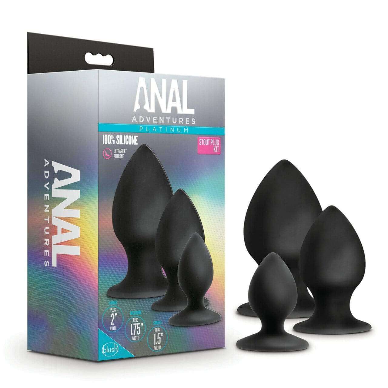 Silicone Anal Stout Plug Kit - Black - Thorn & Feather Sex Toy Canada
