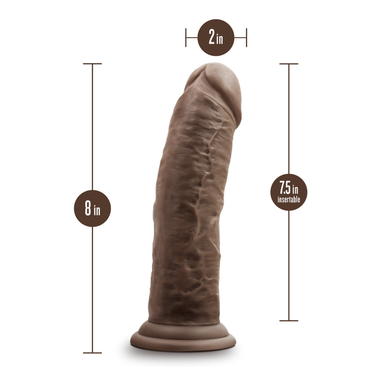 8 Inch Dildo with Suction Cup - Chocolate - Thorn & Feather Sex Toy Canada
