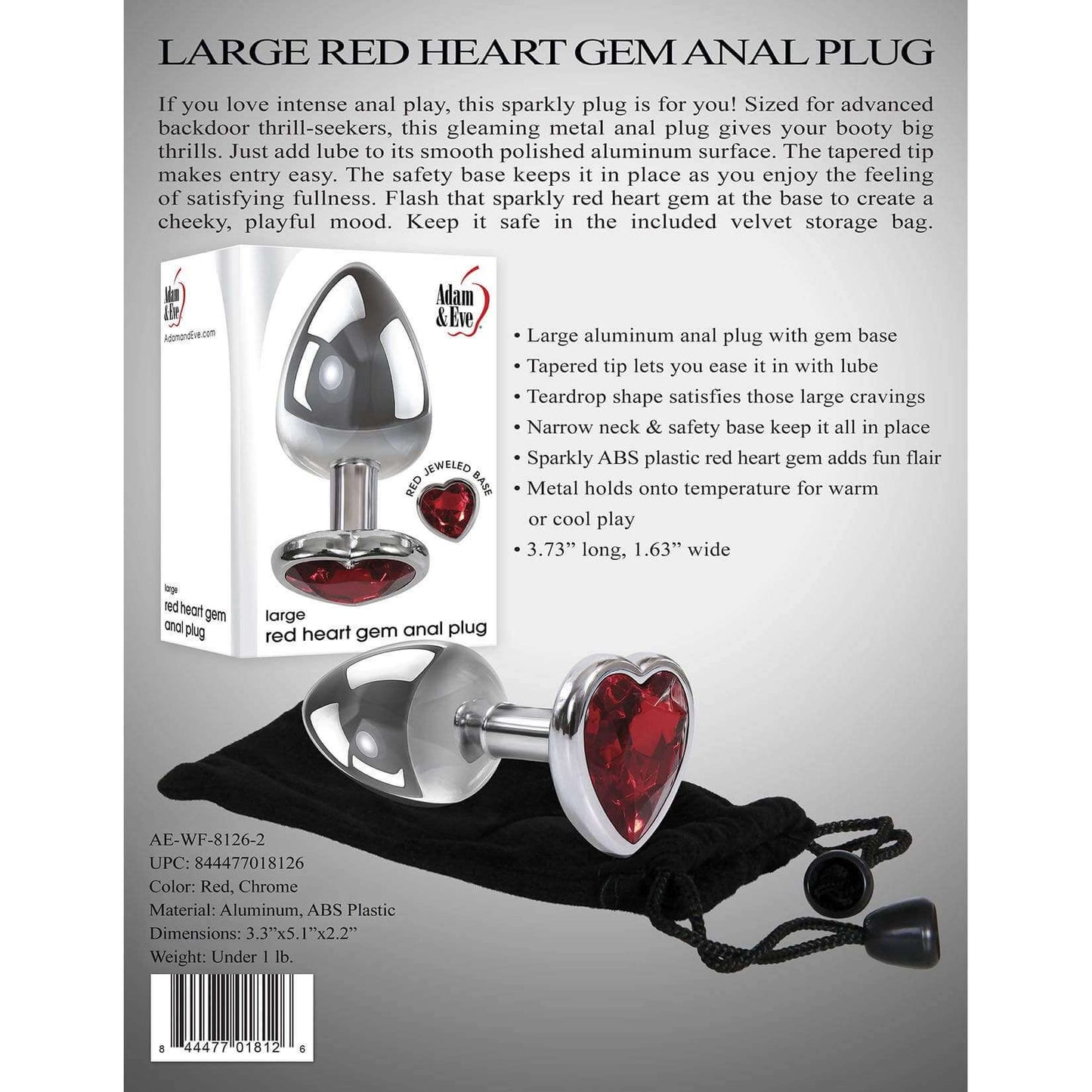 Red Heart Gem Anal Plug Chrome/Red - Large - Thorn & Feather Sex Toy Canada