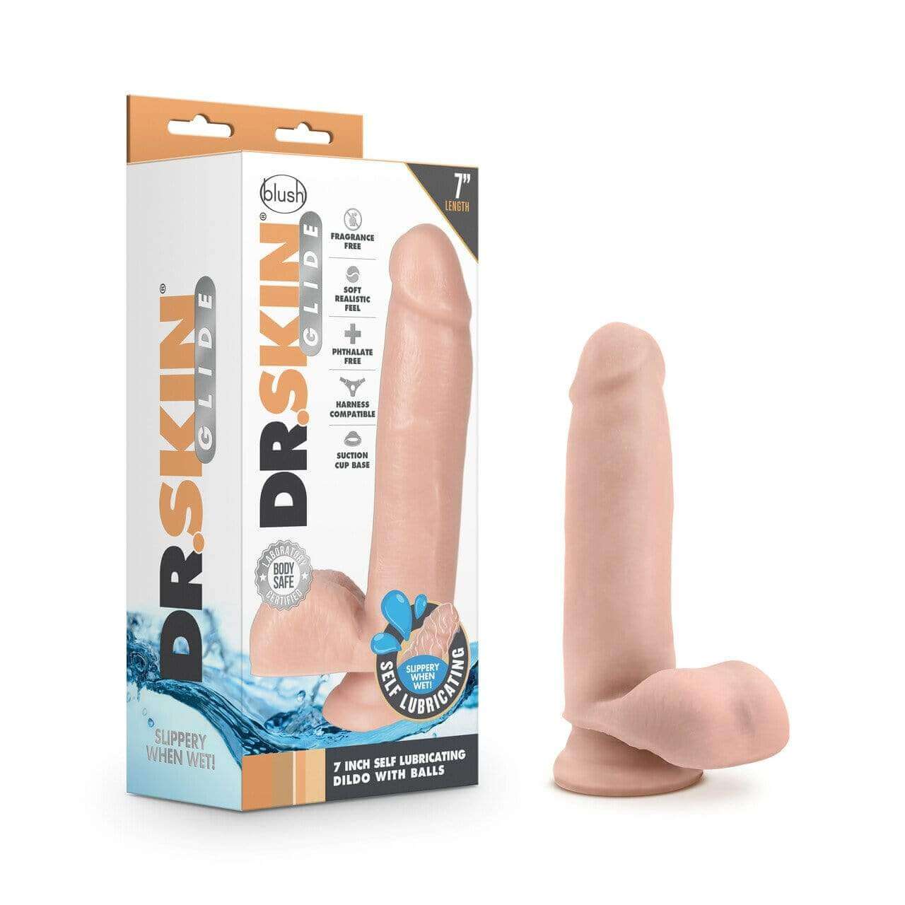 7 inch Self Lubricating Dildo with Balls - Vanilla - Thorn & Feather Sex Toy Canada