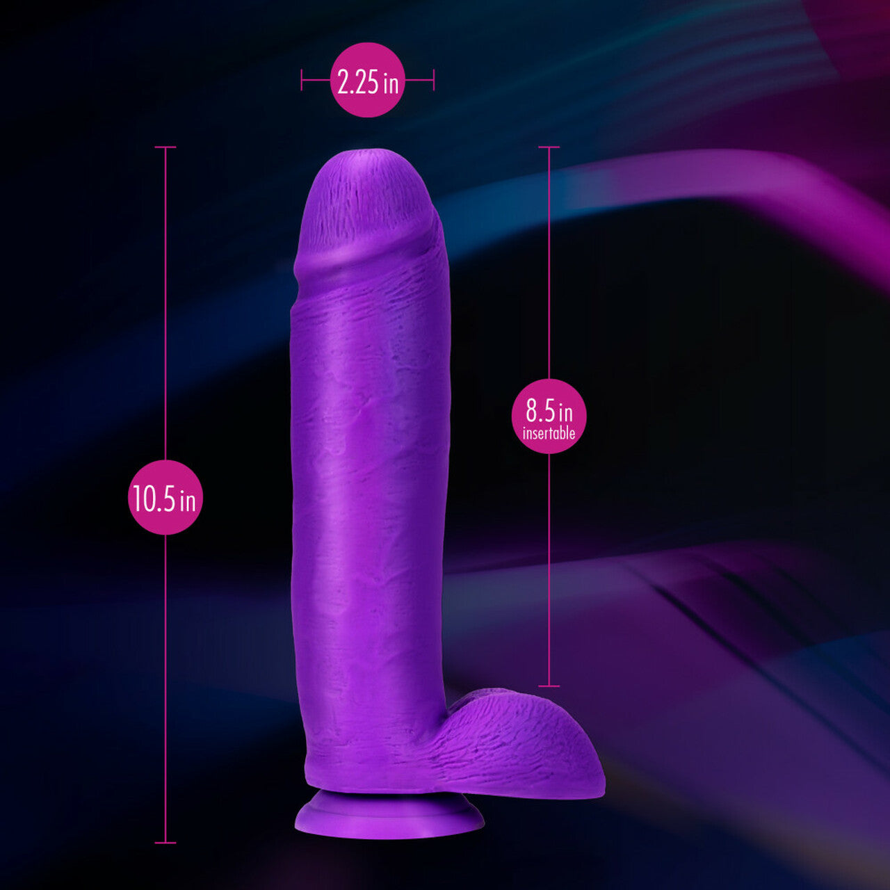 Neo Elite 10 Inch Silicone Dual Density Cock with Balls - Neon Purple - Thorn & Feather Sex Toy Canada