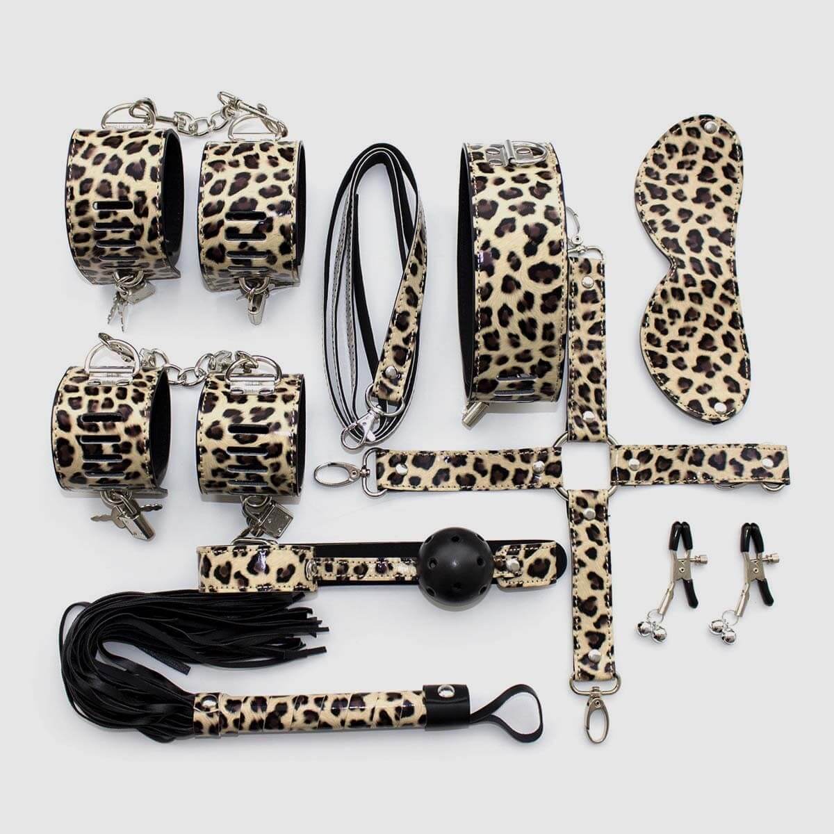 Leopard Print Bondage Restraints Kit - 8Pcs - Thorn & Feather Sex Toy Canada