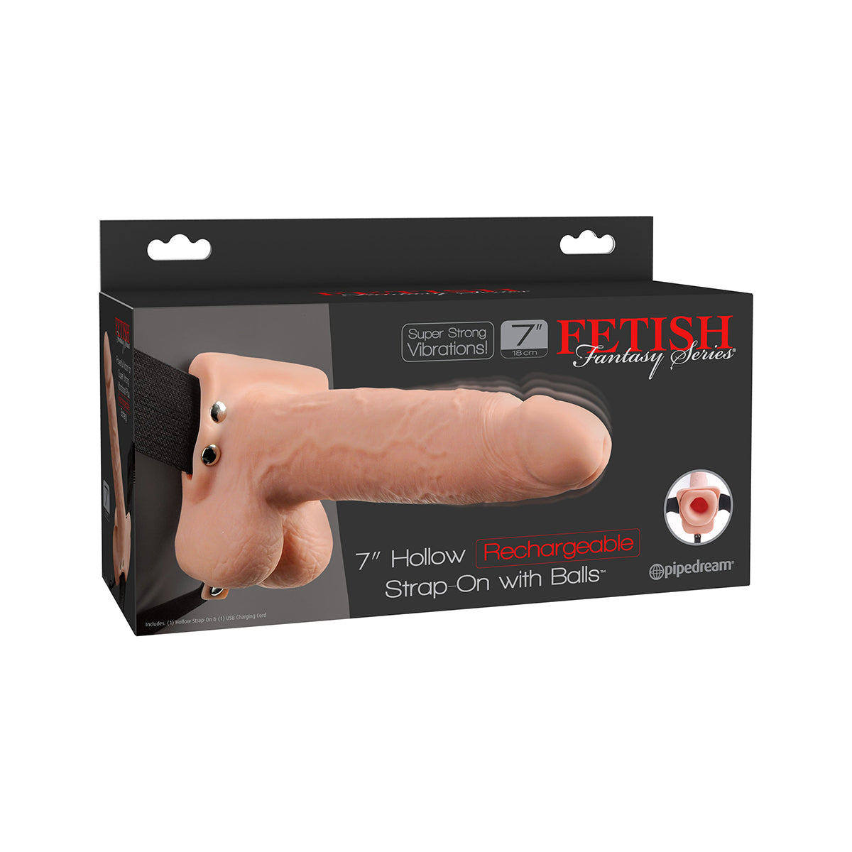 Fetish Fantasy 7" Hollow Rechargeable Strap-On with Balls - Flesh
