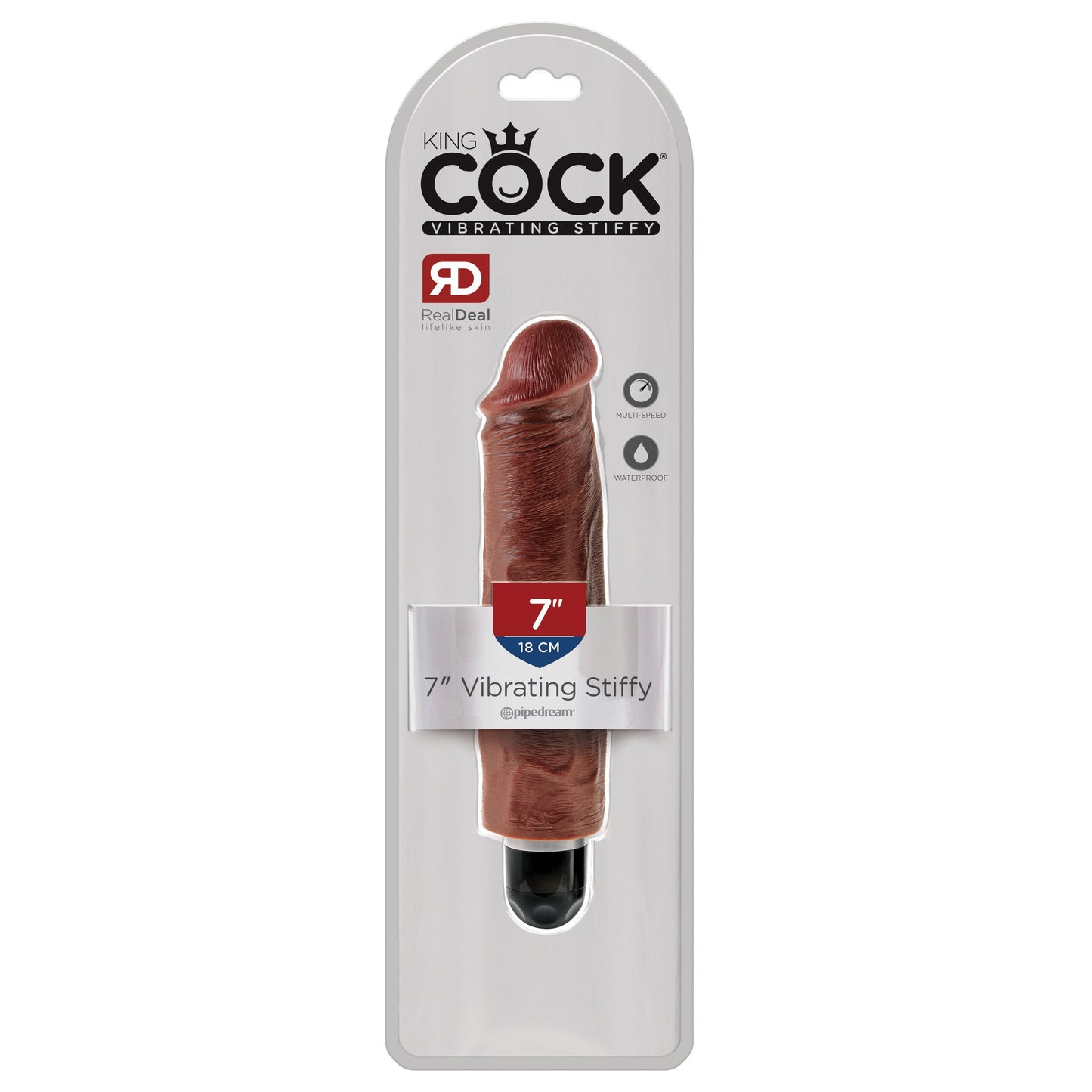 King Cock 7" Vibrating Stiffy Cock - Brown - Thorn & Feather Sex Toy Canada