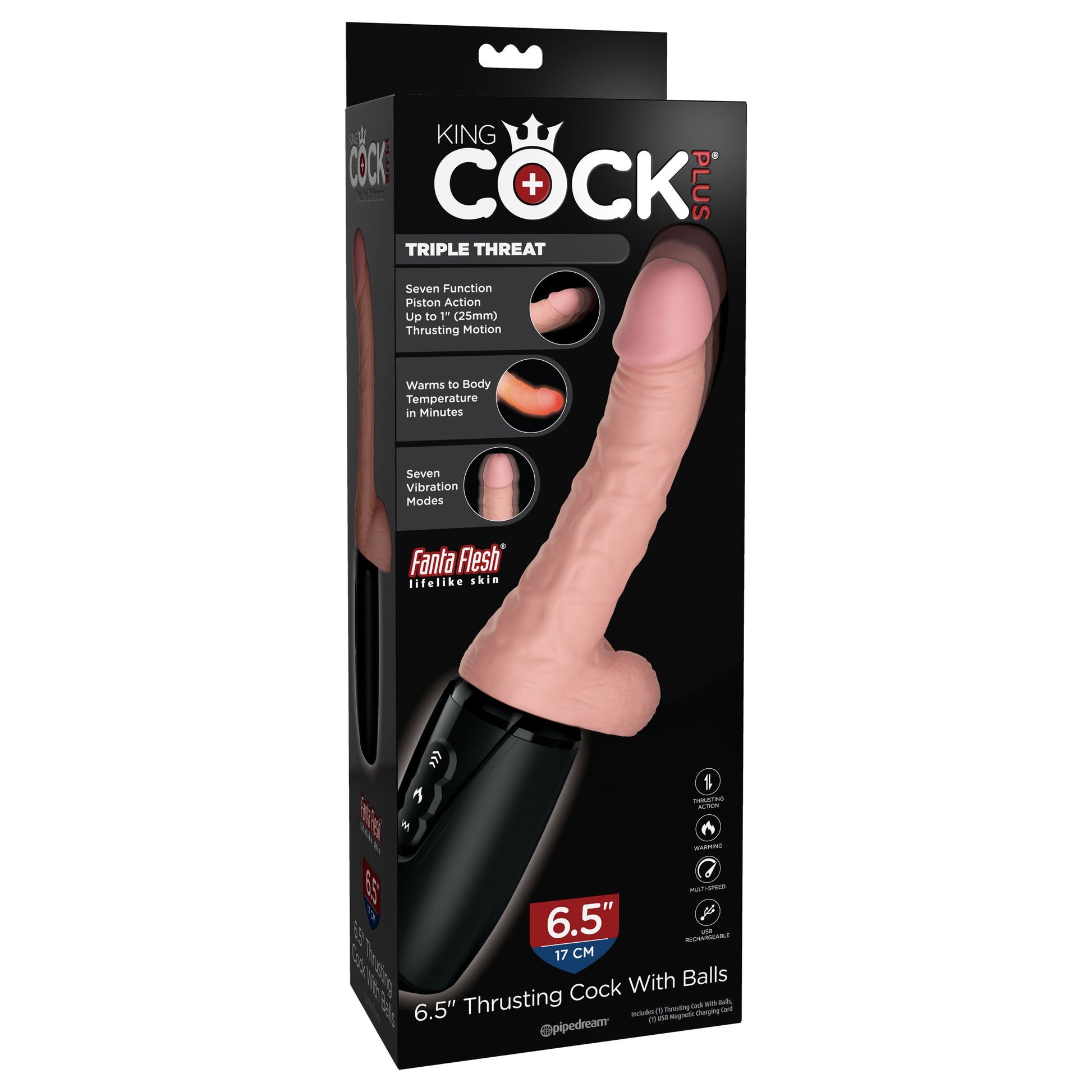 King Cock Plus 6.5" Thrusting Cock with Balls - Light - Thorn & Feather Sex Toy Canada