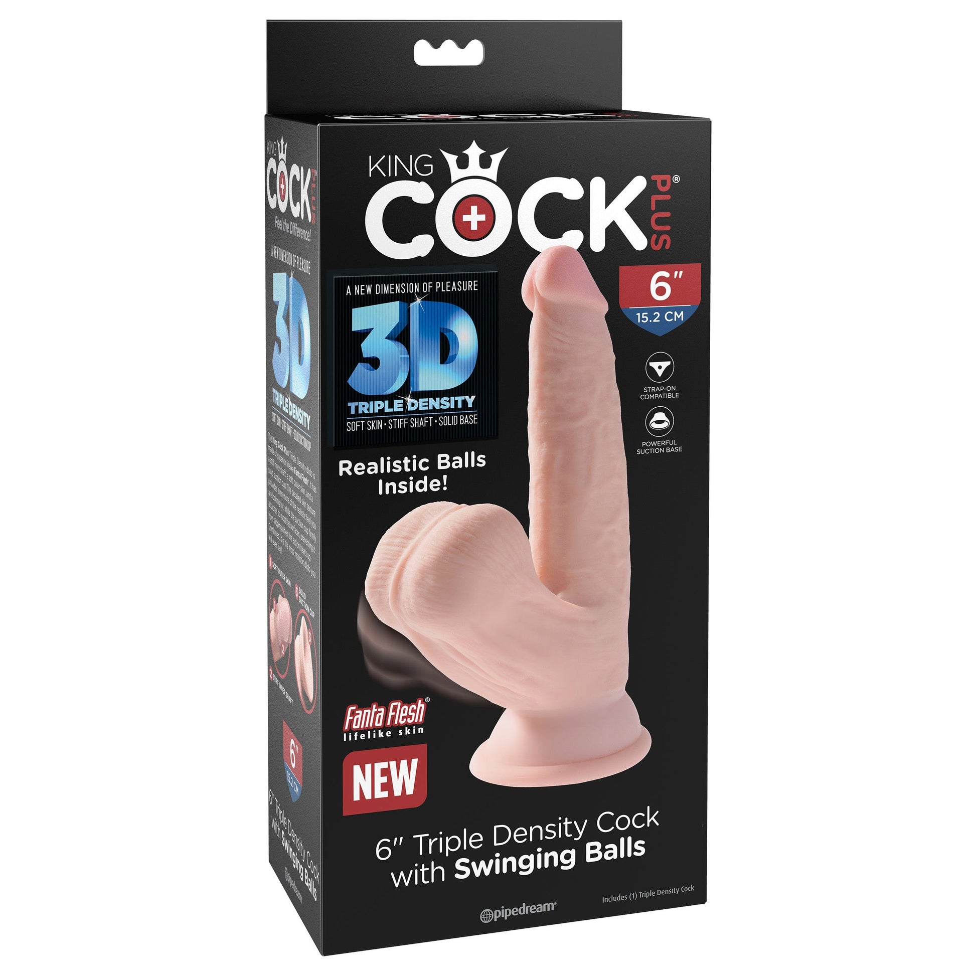 King Cock Plus 6" Triple Density Cock With Swinging Balls - Light - Thorn & Feather Sex Toy Canada