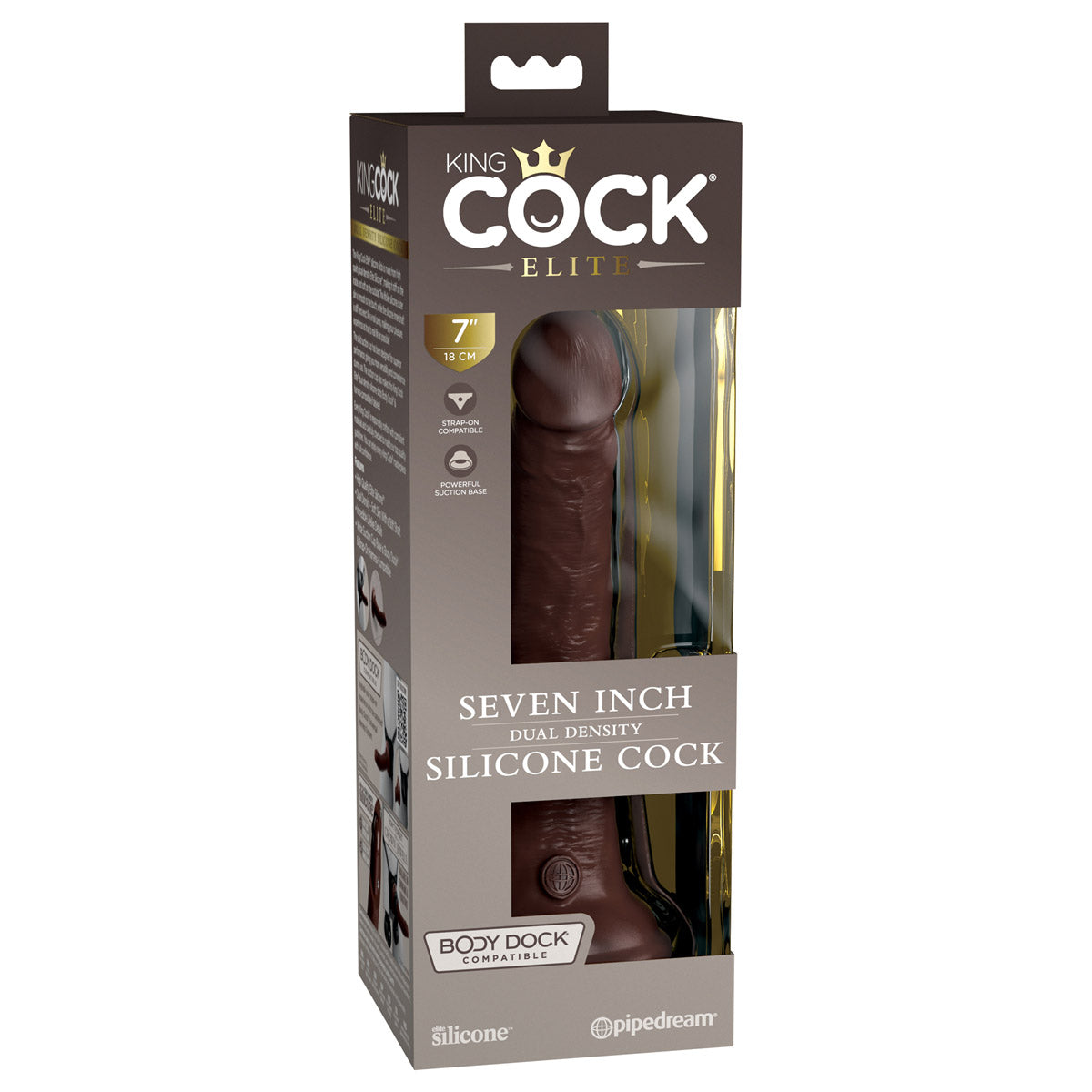 King Cock Elite 7" Silicone Dual Density Cock - Brown - Thorn & Feather Sex Toy Canada