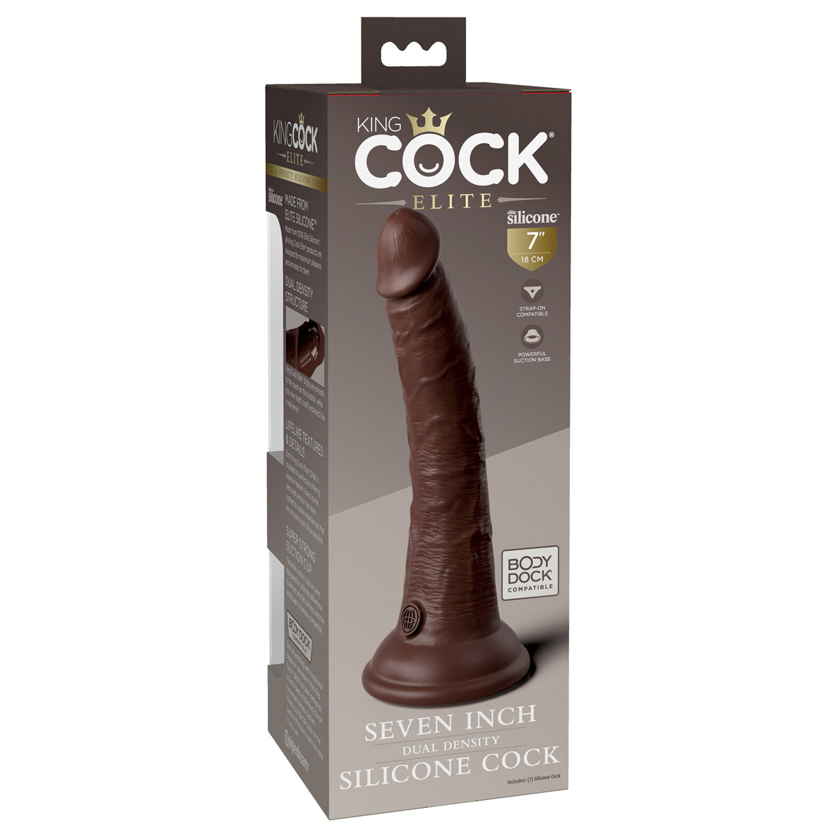 King Cock Elite 7" Silicone Dual Density Cock - Brown - Thorn & Feather Sex Toy Canada