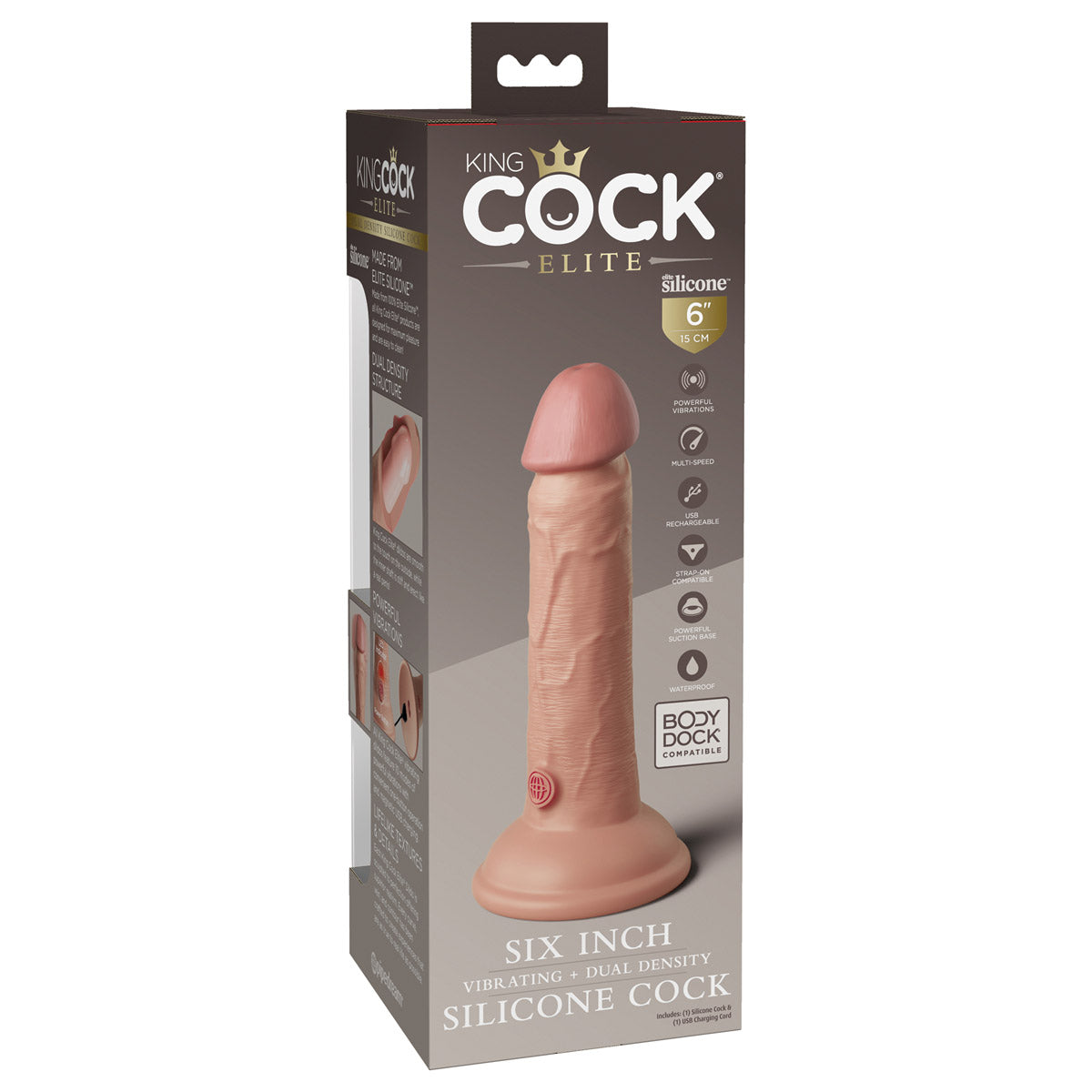 King Cock Elite 6" Dual Density Vibrating Silicone Cock with Remote - Light - Thorn & Feather Sex Toy Canada