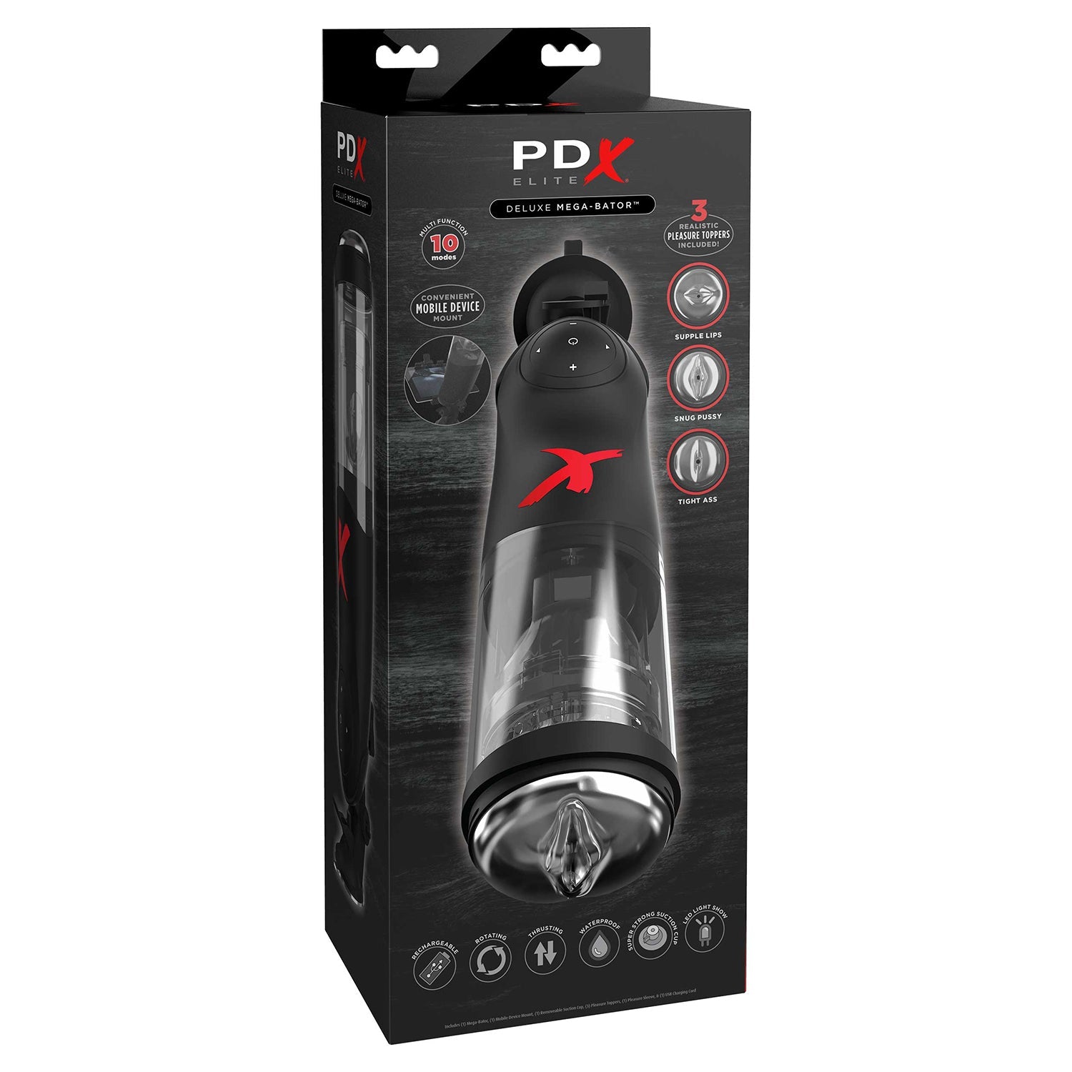 PDX Elite Deluxe Mega-Bator Thrusting Masturbator - Clear/Black - Thorn & Feather Sex Toy Canada