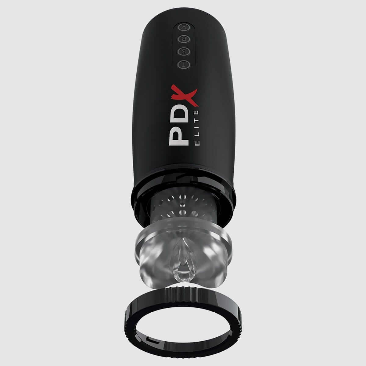 PDX Elite Motorbator 2 Thrusting Masturbator - Clear/Black - Thorn & Feather Sex Toy Canada
