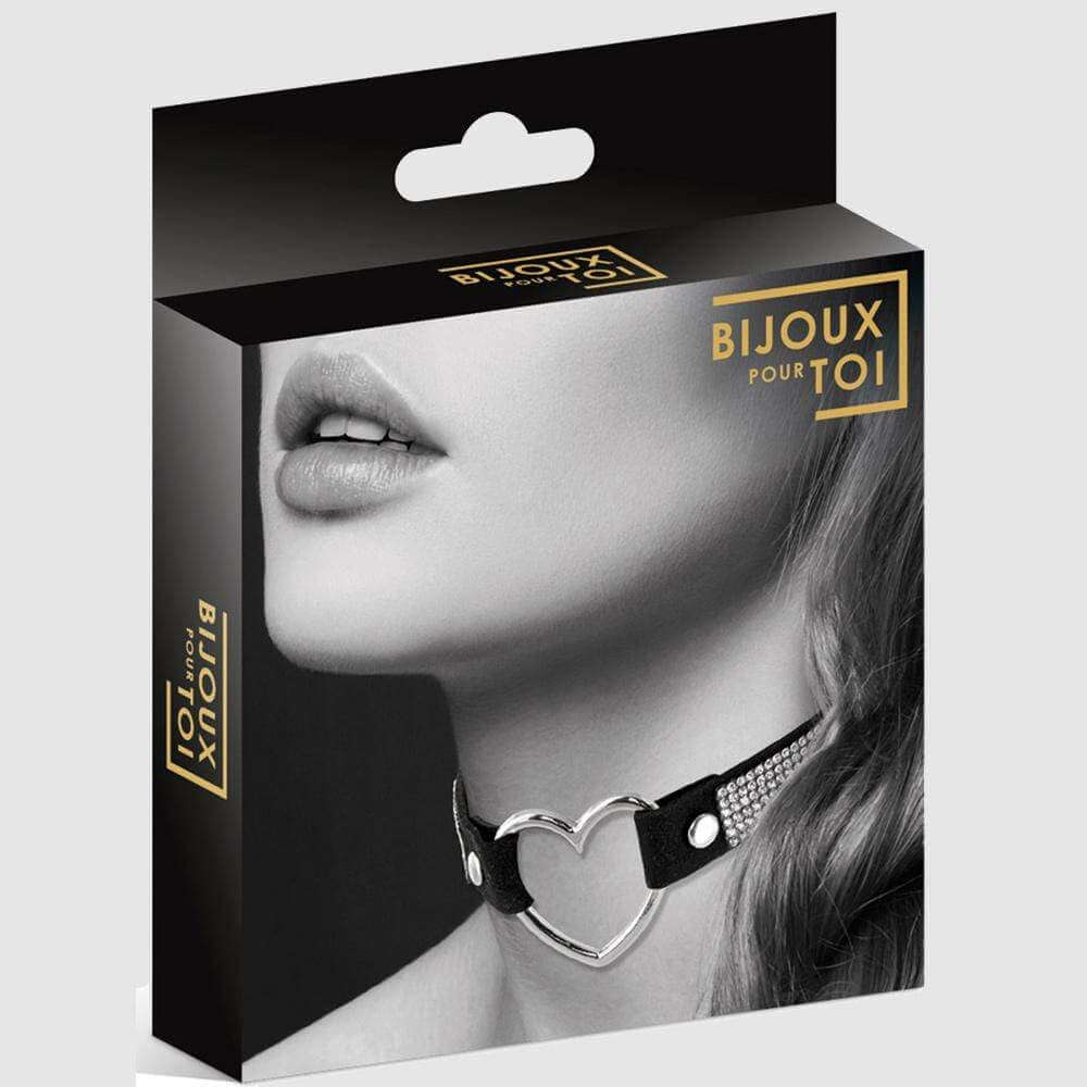 Silver Heart Choker Black - Thorn & Feather Sex Toy Canada