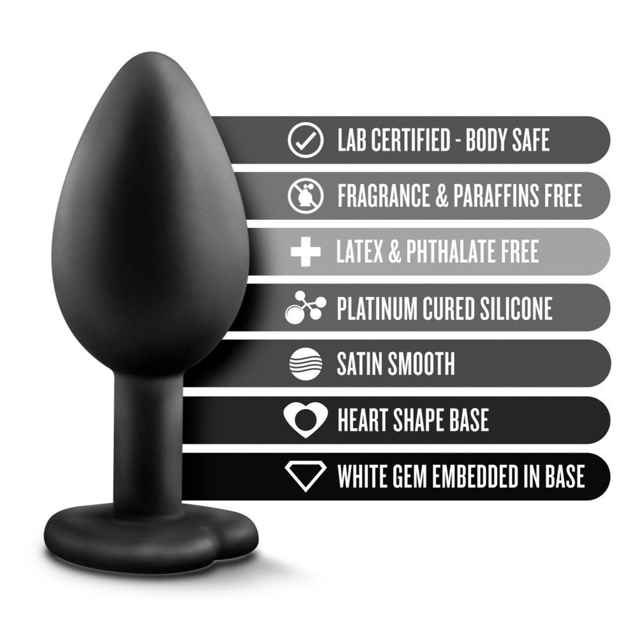 Temptasia Bling Jewel Silicone Plug - Black, Small - Thorn & Feather Sex Toy Canada