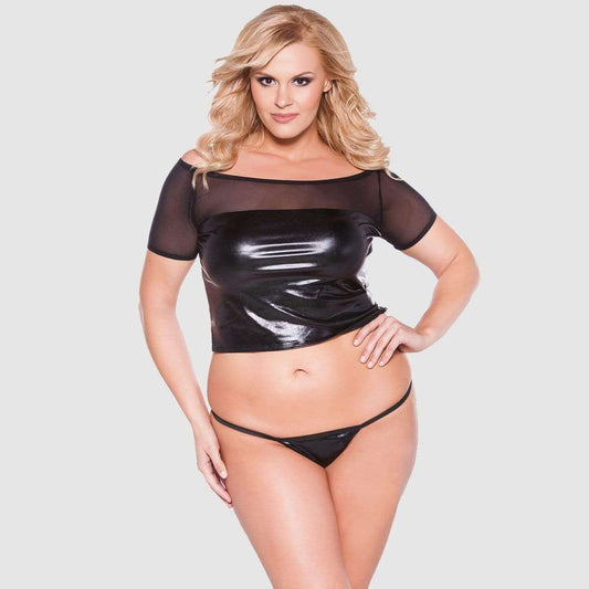 Wet Look Off Shoulder Top - Thorn & Feather Sex Toy Canada