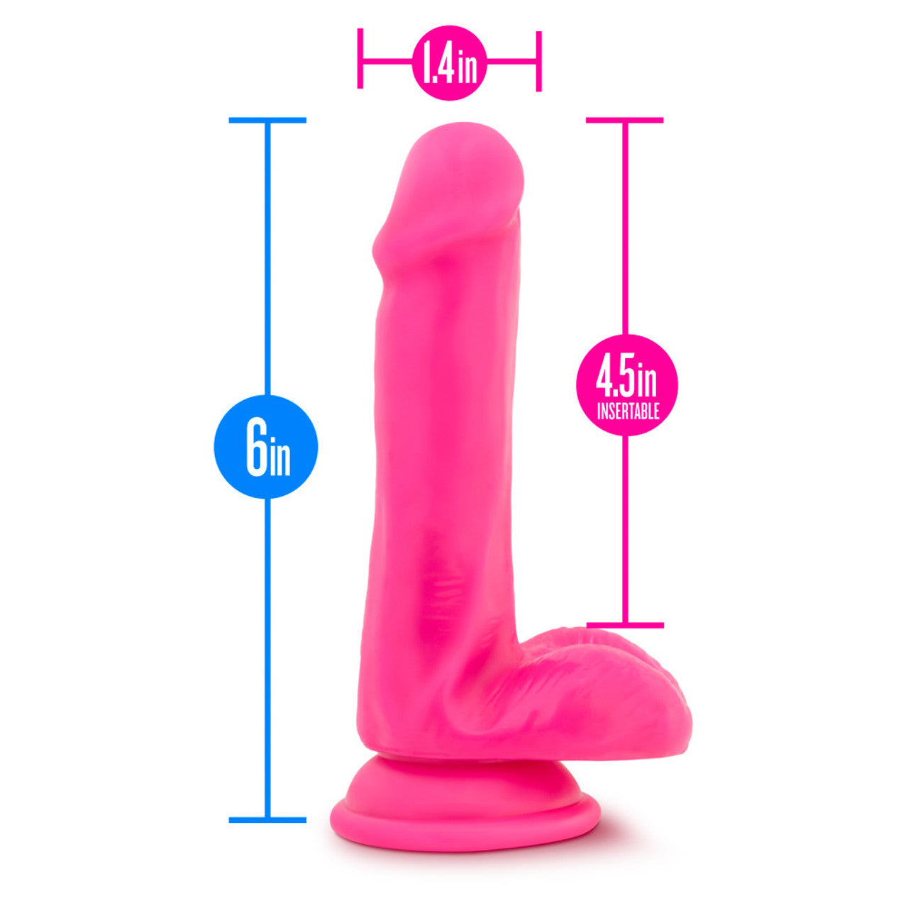 Neo Elite 6 Inch Silicone Dual Density Cock with Balls - Neon Pink - Thorn & Feather Sex Toy Canada