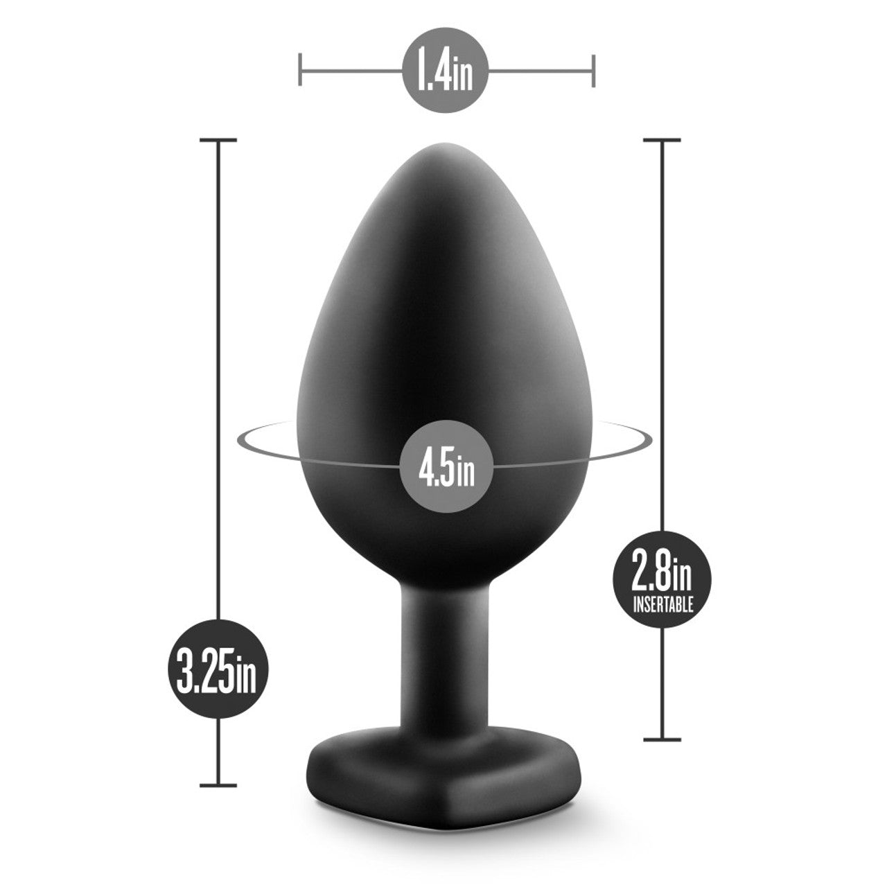 Temptasia Bling Jewel Silicone Plug - Black, Medium - Thorn & Feather Sex Toy Canada
