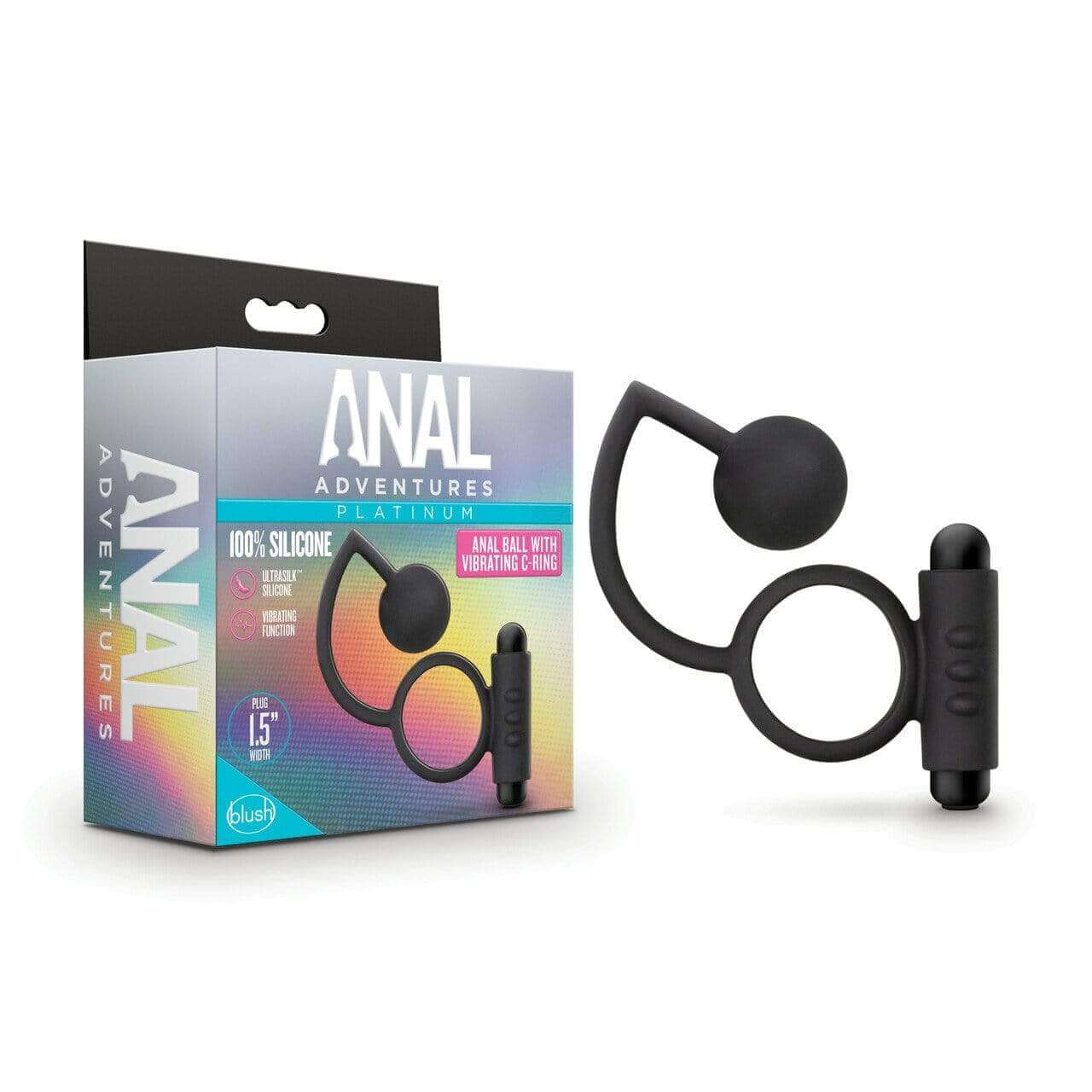 Silicone Anal Ball with Vibrating C-Ring - Black - Thorn & Feather Sex Toy Canada