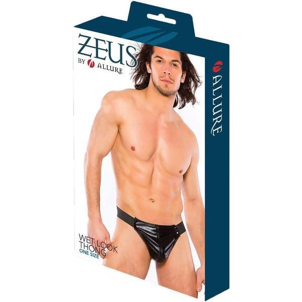 Zeus Wet Look Thong - Black, O/S - Thorn & Feather Sex Toy Canada